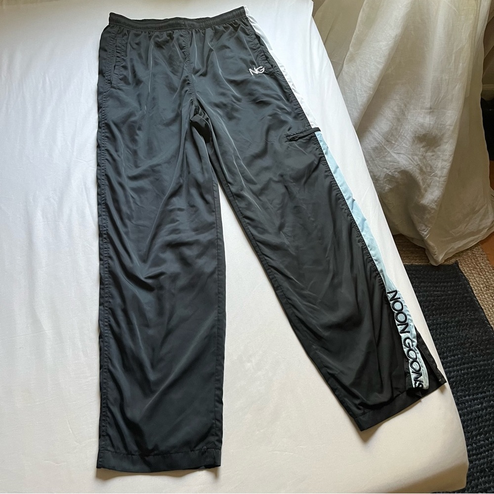 NOON GOONS black side stripe logo embroidered straight leg track pants‎